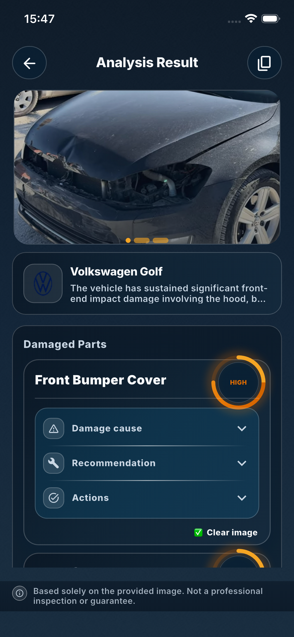 Inspectrai breakdown of damage findings and severity context